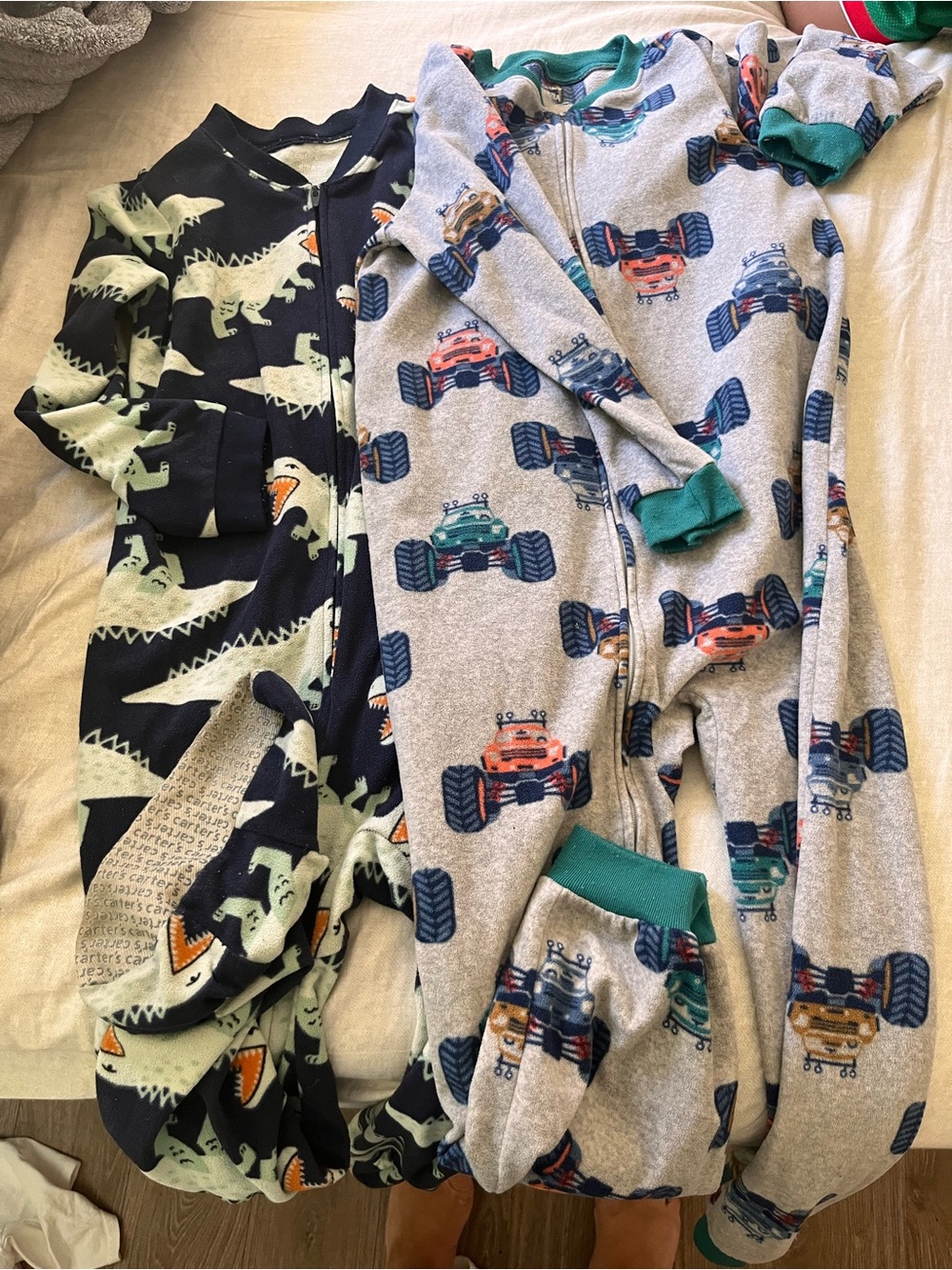 Carter's Navy Dinosaur and Gray Monster Truck Zip Pajamas